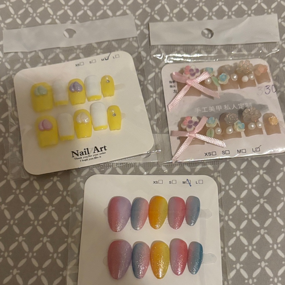 Nail Art Press-On Nails - Yellow, White & Pastel Gradient Set